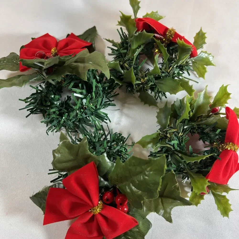 Vintage Set of 4 Plug-In Electric Christmas Window Candle Lights Holly Red Bows